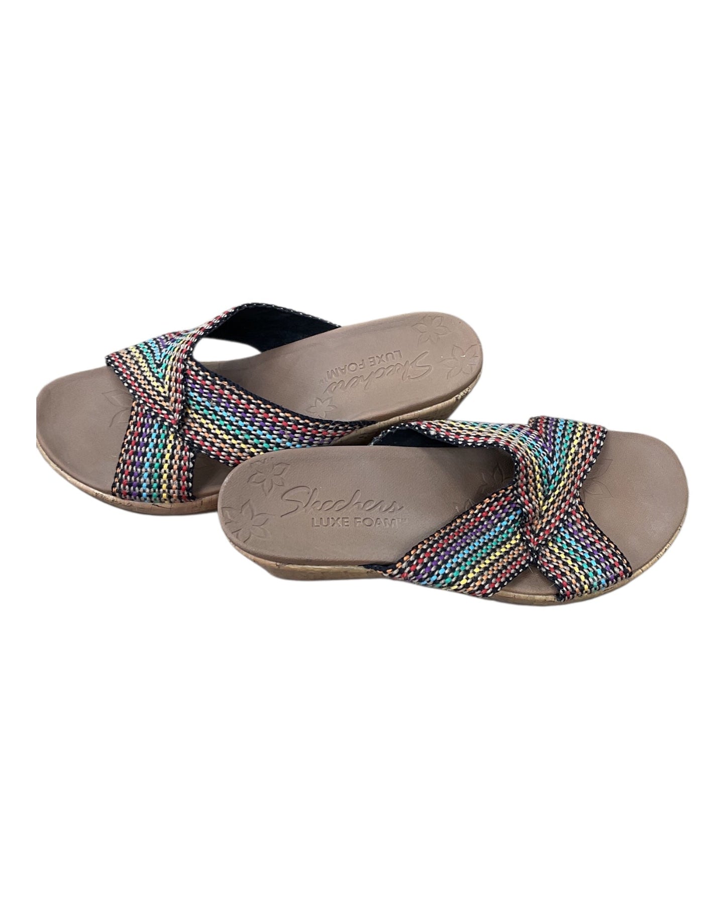 Sandals Heels Wedge By Skechers In Rainbow Print, Size:8