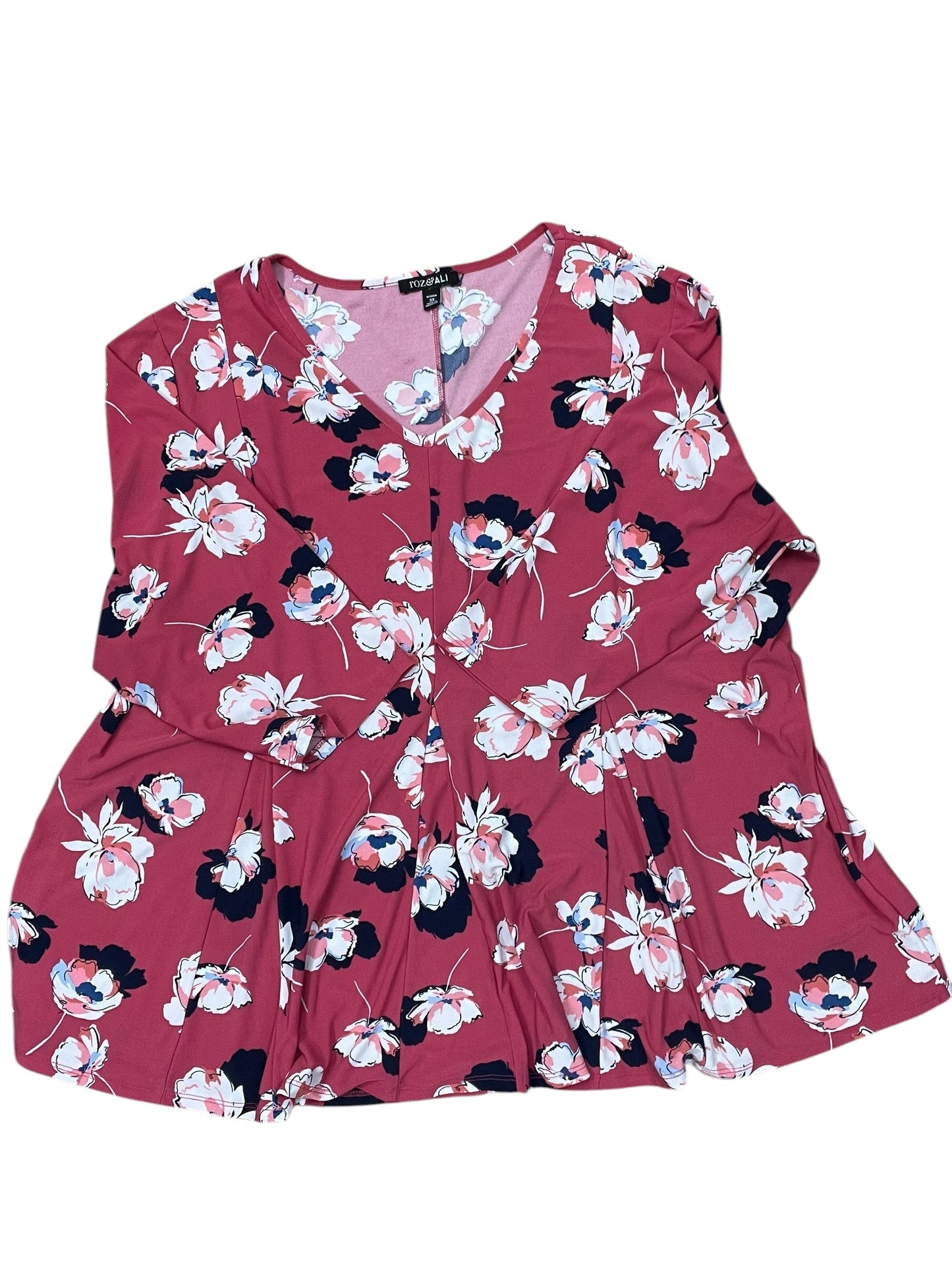 Top 3/4 Sleeve By Roz And Ali In Pink, Size:3X