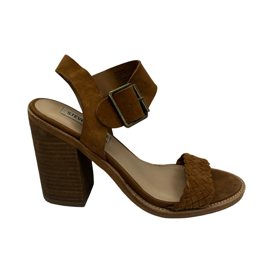 Sandals Heels Block By Steve Madden In Brown, Size:6.5