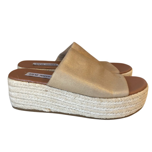 Sandals Heels Platform By Steve Madden In Tan, Size:6