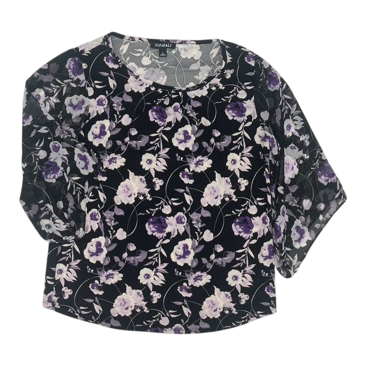 Blouse 3/4 Sleeve By Roz And Ali In Floral Print, Size:S