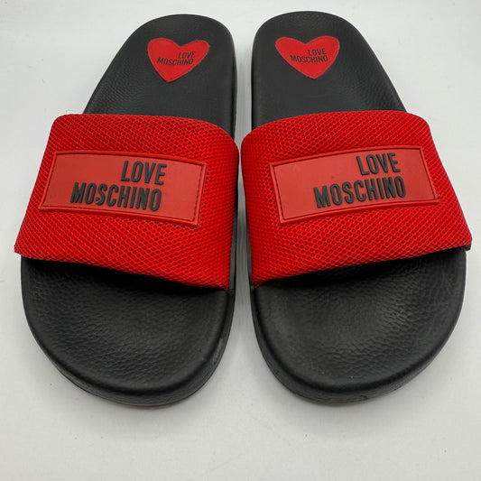 Sandals Flats By Love Moschino In Black & Red, Size: 7.5