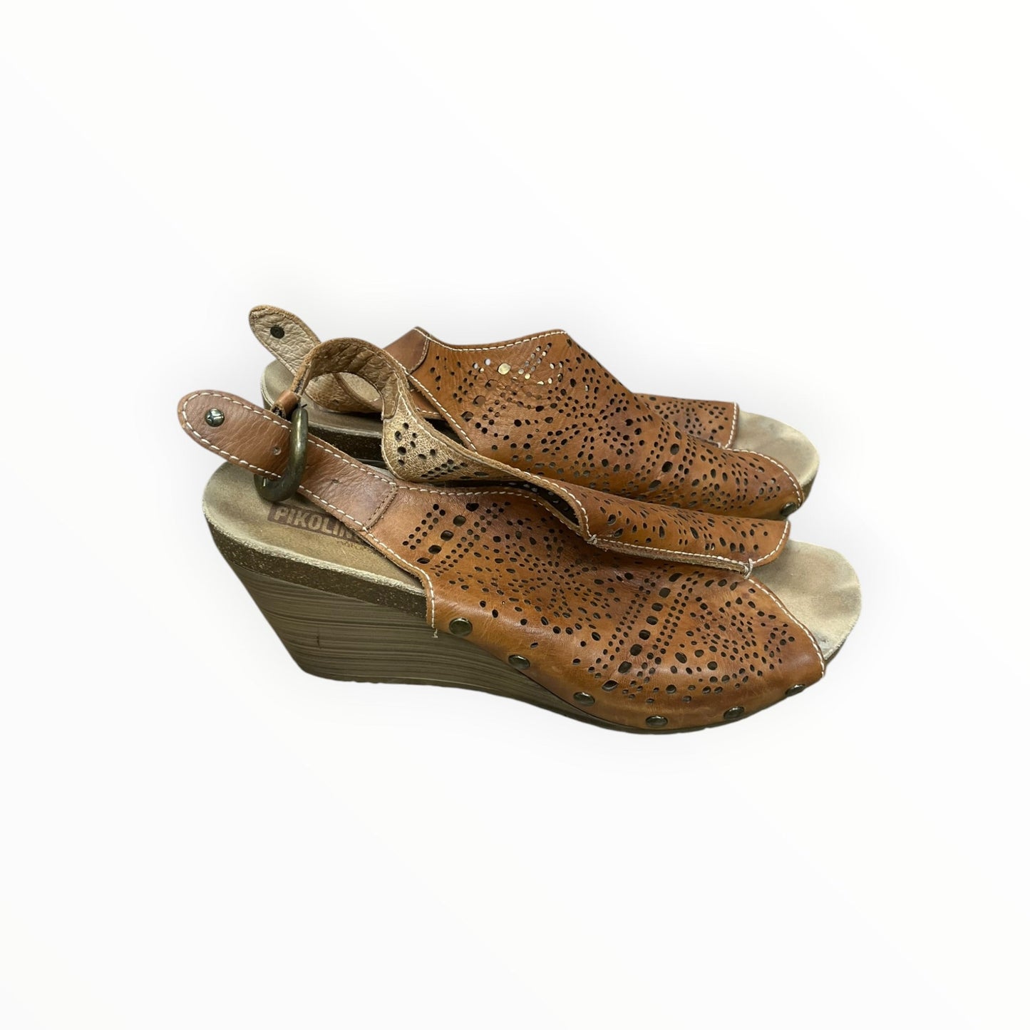 Sandals Heels Block By Pikolinos In Brown, Size:9.5