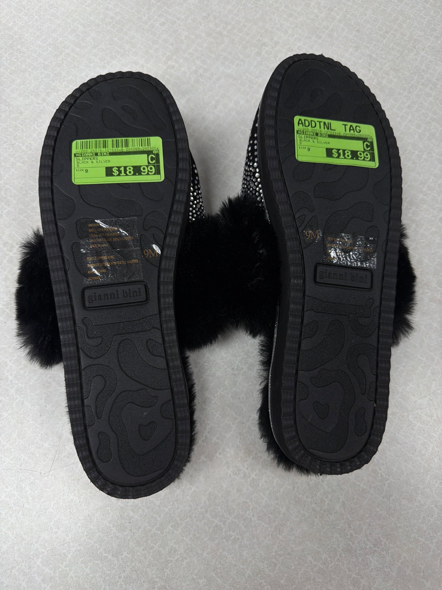 Slippers By Gianni Bini In Black & Silver, Size:9