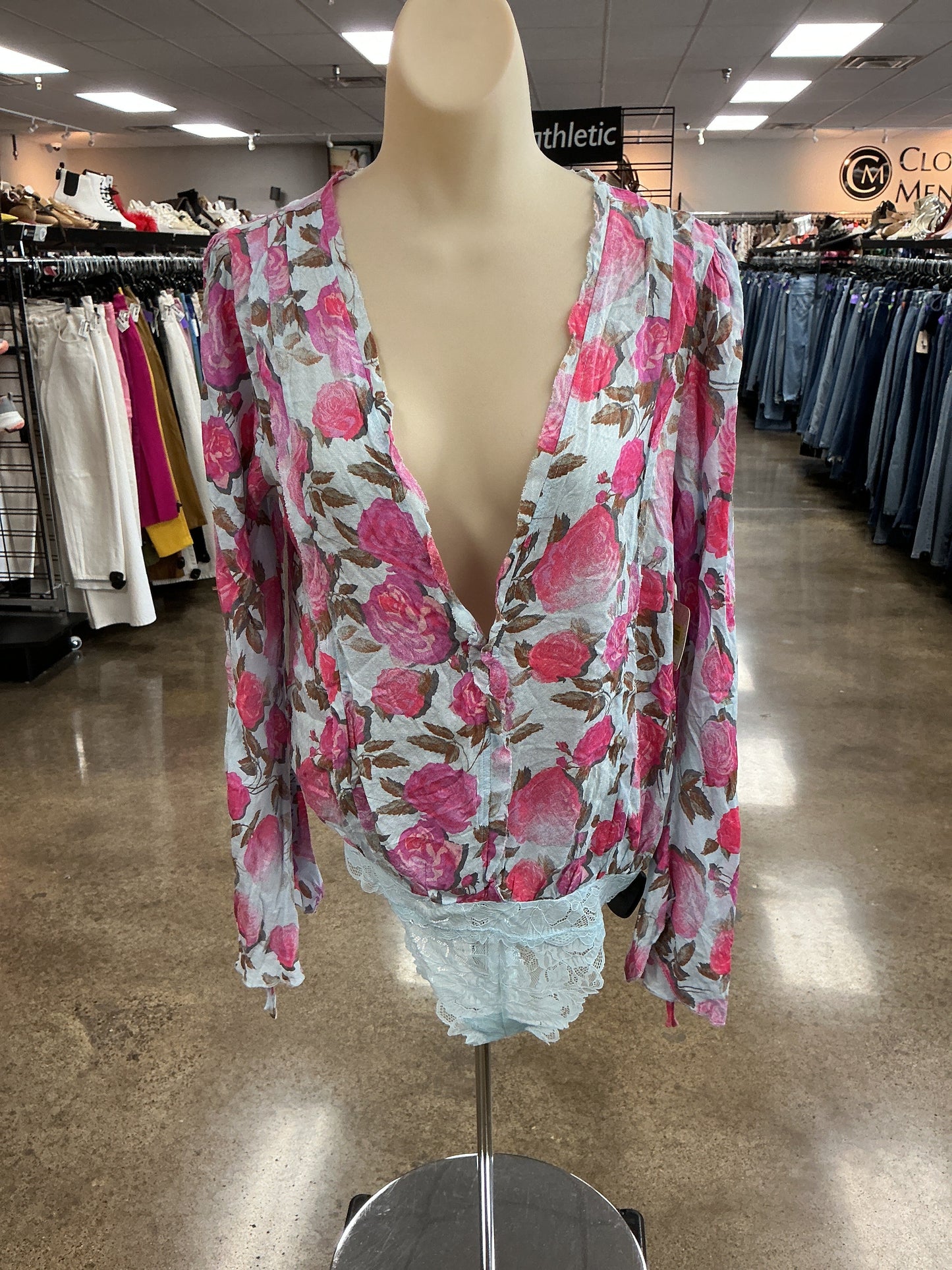 Bodysuit By Free People In Blue & Pink, Size:S