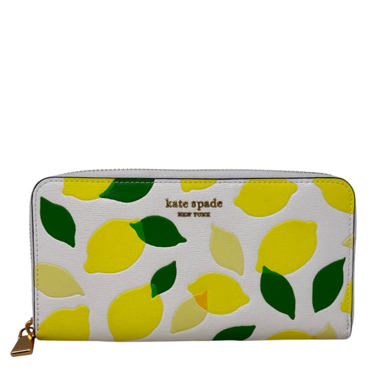 Morgan Lemon Toss Embossed Saffiano Leather Zip Around Continental Wallet Designer By Kate Spade, Size: Medium
