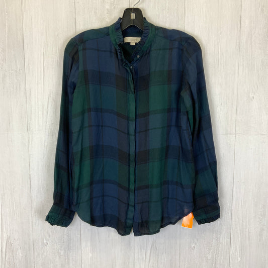 Blouse Long Sleeve By Loft In Blue Green, Size: Xs