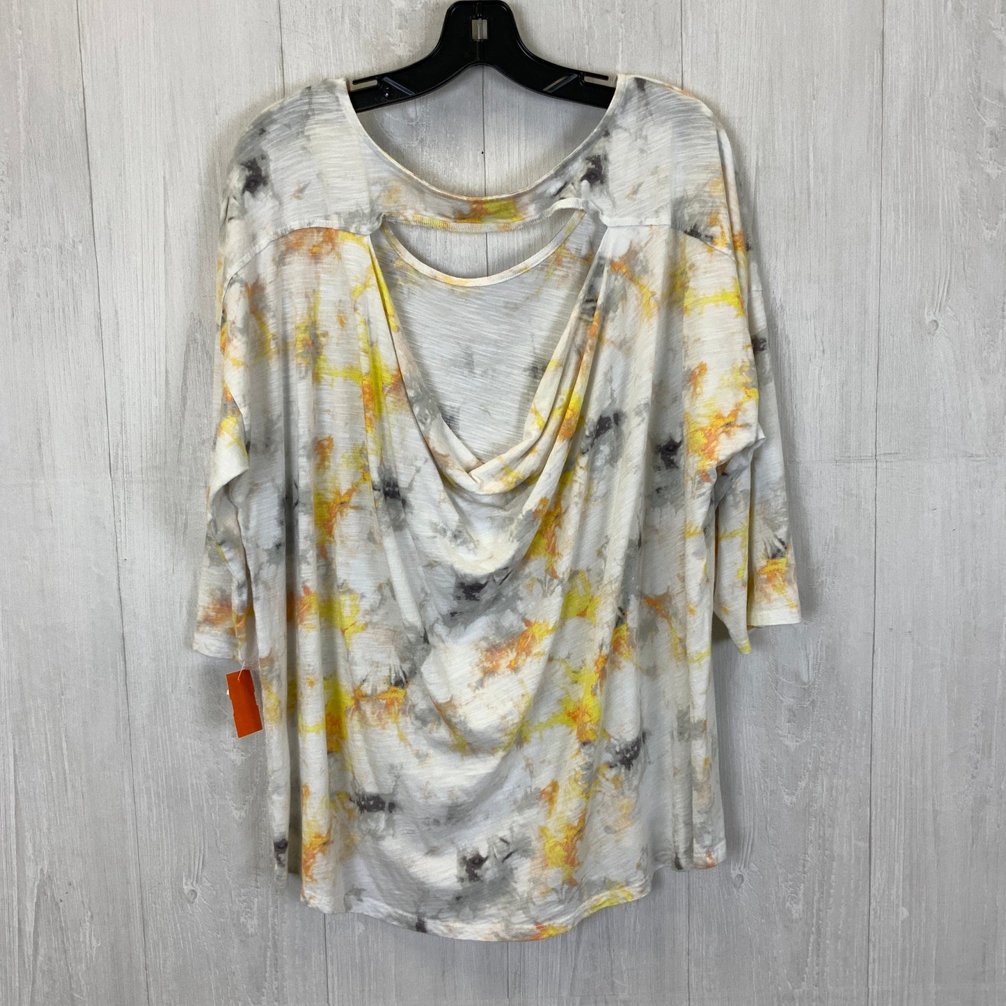 White Orange Top 3/4 Sleeve Basic Cato, Size 2x