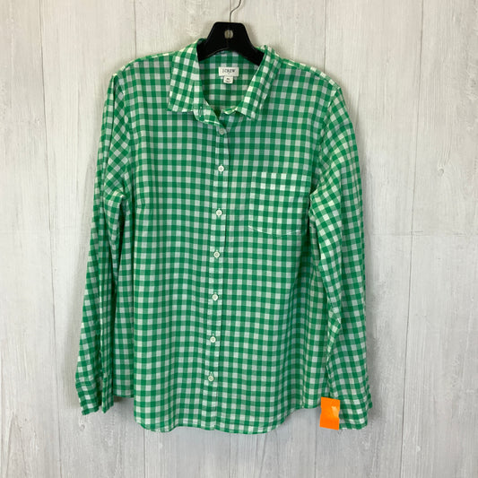 Blouse Long Sleeve By J. Crew In Green & White, Size: Xl