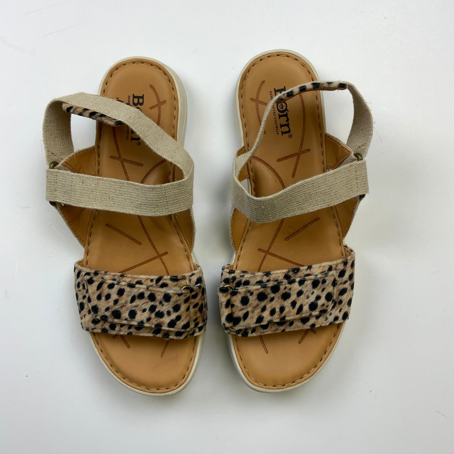 Black & Tan Sandals Flats Born, Size 8