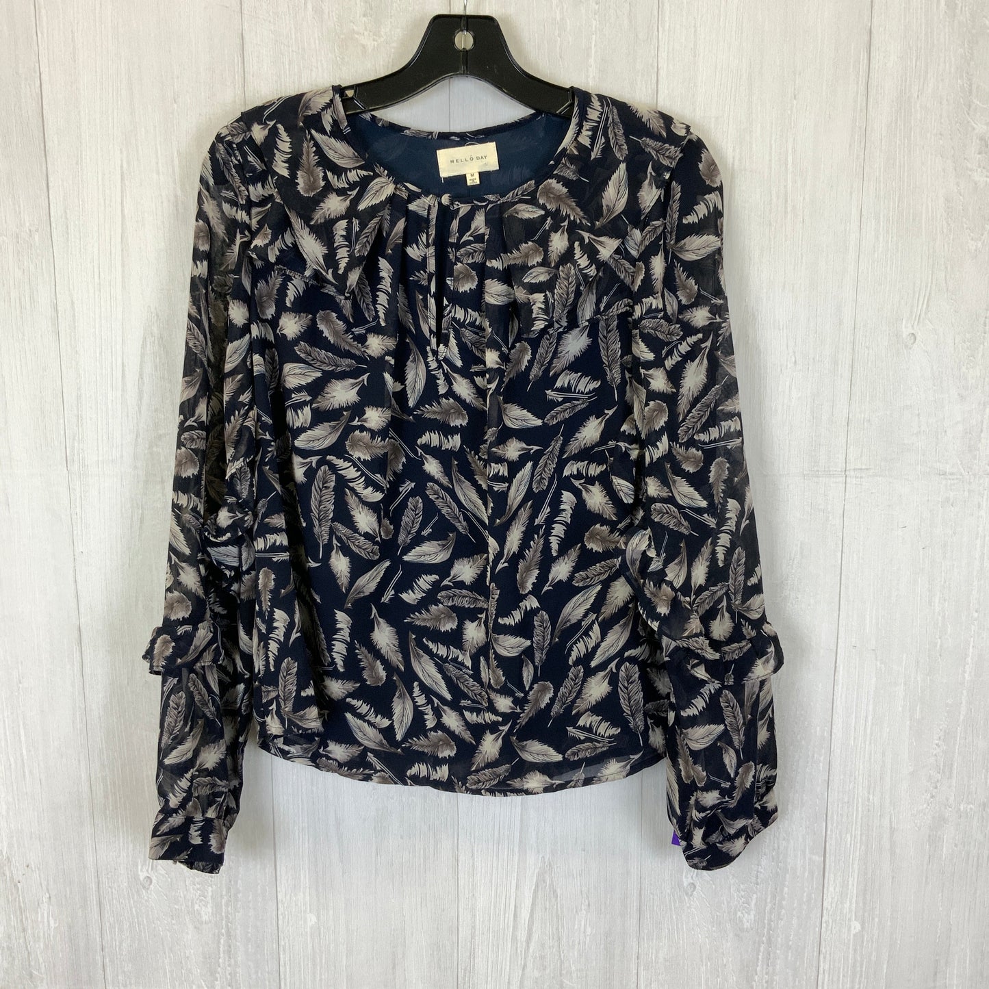 Blouse Long Sleeve By Melloday In Navy, Size: M