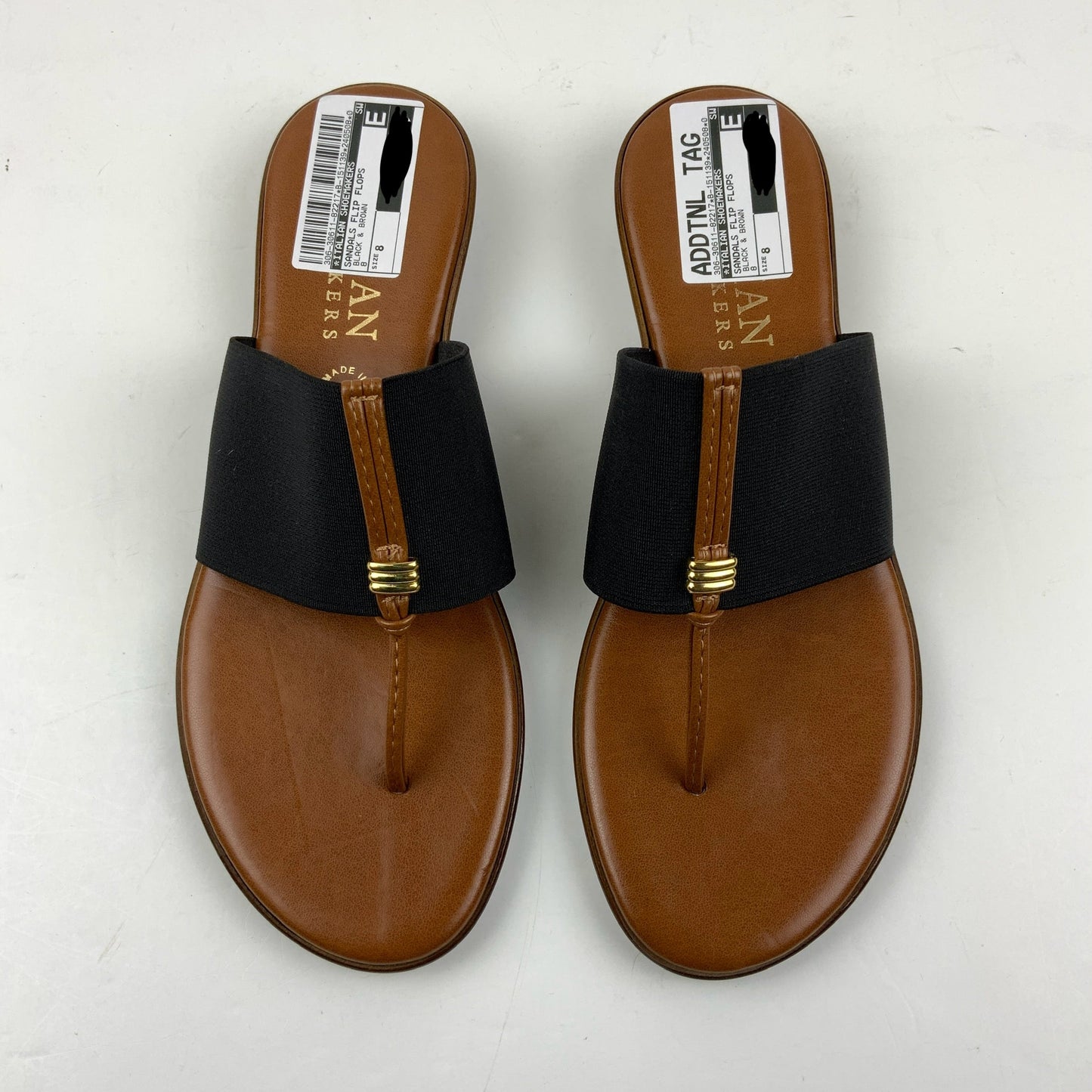 Black & Brown Sandals Flip Flops Italian Shoemakers, Size 8