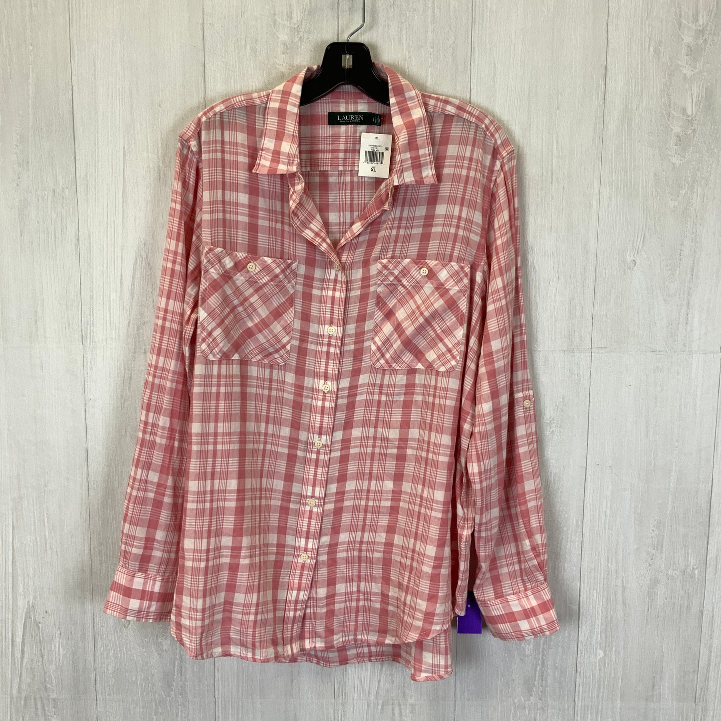 Blouse Long Sleeve By Lauren By Ralph Lauren In Pink & White, Size: Xl