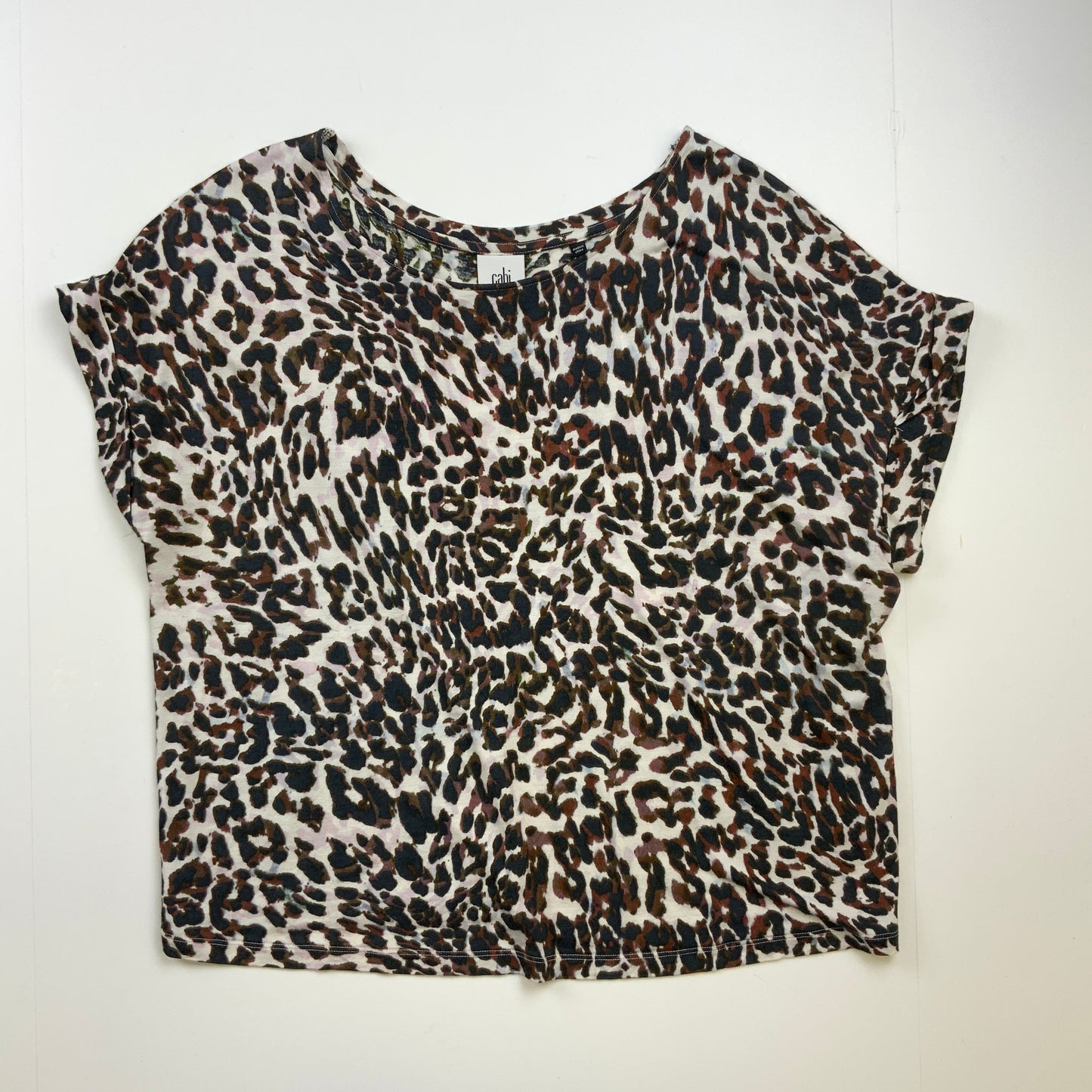 Top Short Sleeve Basic By Cabi In Leopard Print, Size: M