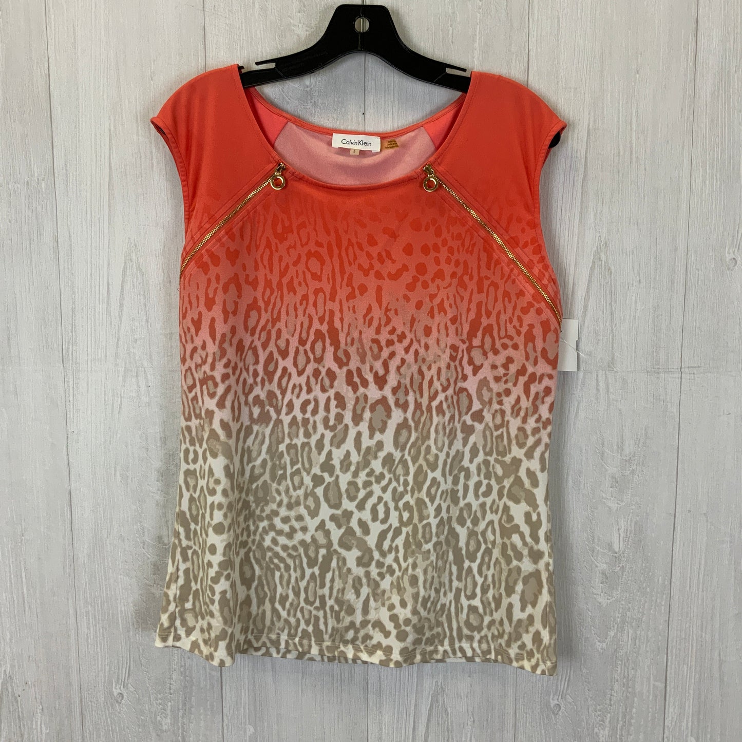 Top Short Sleeve By Calvin Klein In Orange, Size: L