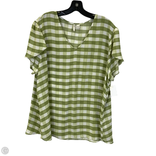 Top Short Sleeve By Cato In Green & White, Size: 2x