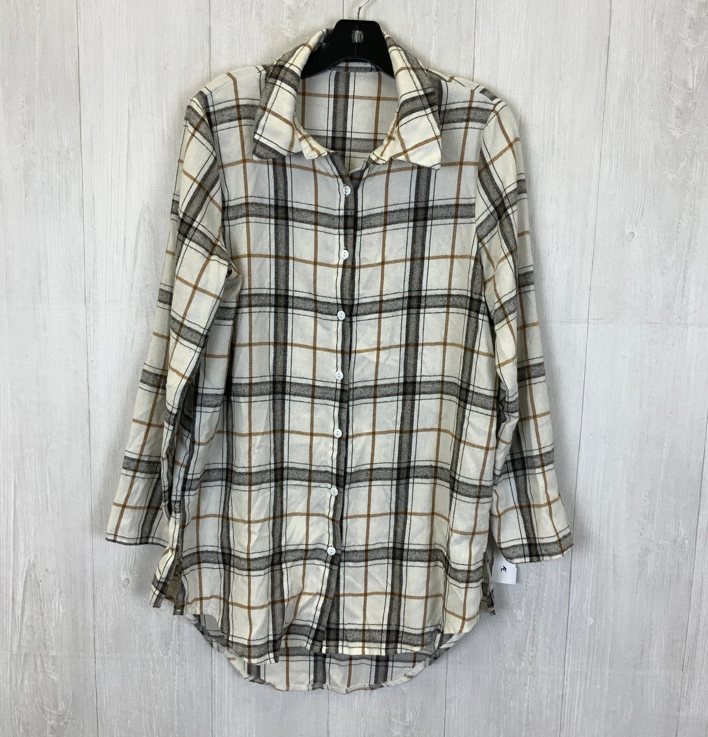 Blouse Long Sleeve By Shein In Plaid Pattern, Size: L