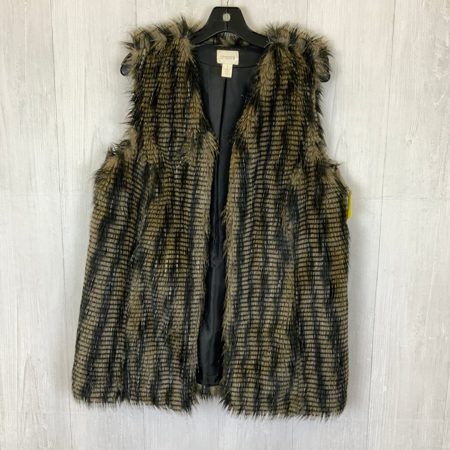 Vest Faux Fur & Sherpa By Chicos In Black & Brown, Size: M