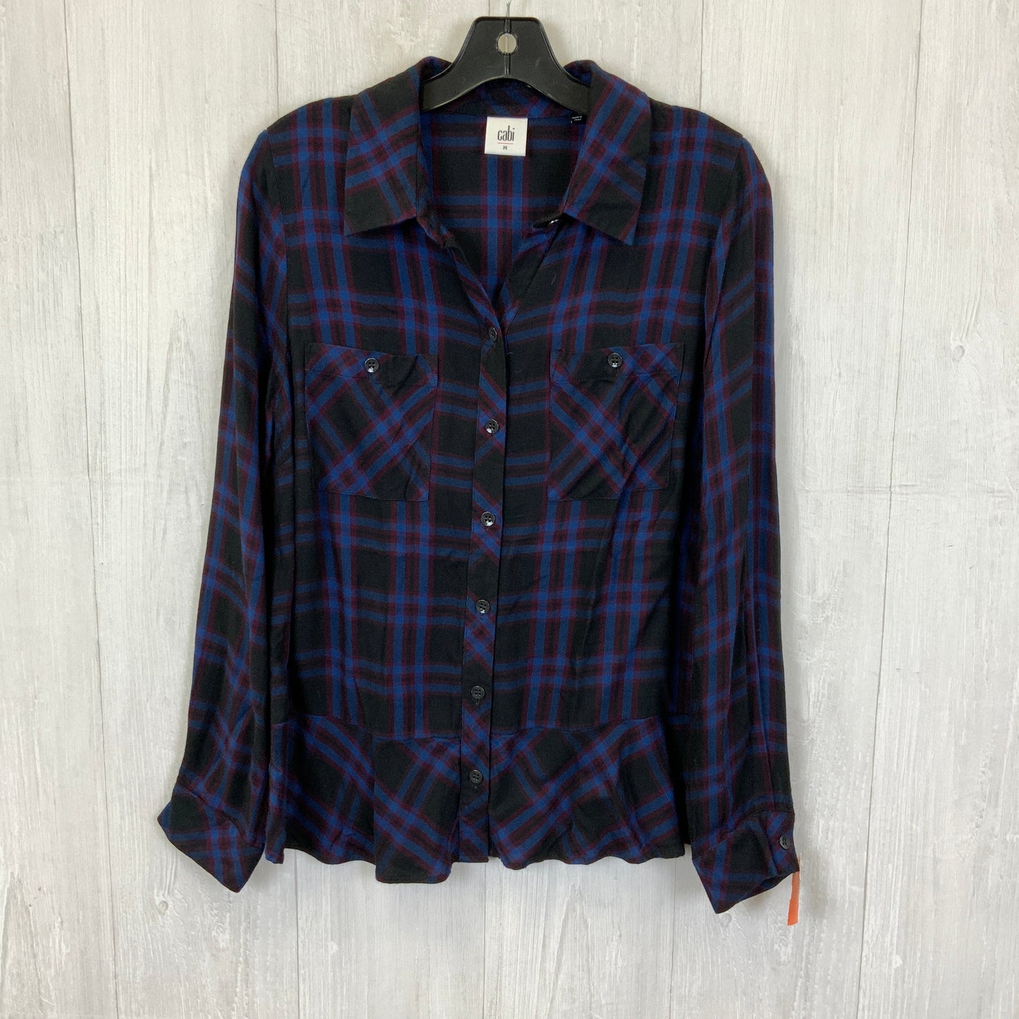 Blouse Long Sleeve By Cabi In Plaid Pattern, Size: M