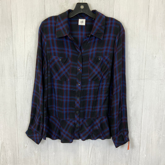 Blouse Long Sleeve By Cabi In Plaid Pattern, Size: M