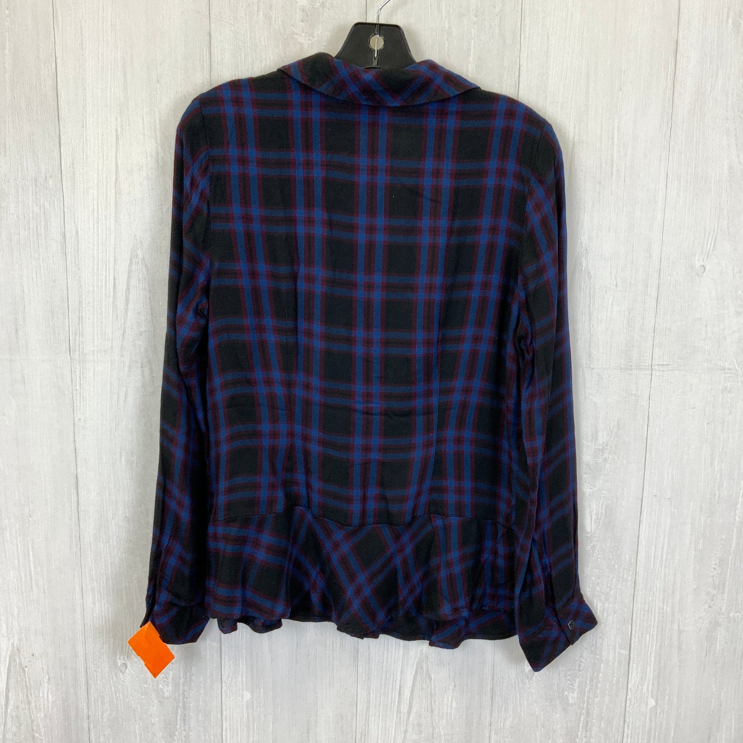 Blouse Long Sleeve By Cabi In Plaid Pattern, Size: M