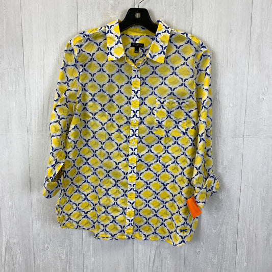 Blouse 3/4 Sleeve By Talbots In Blue & Yellow, Size: L