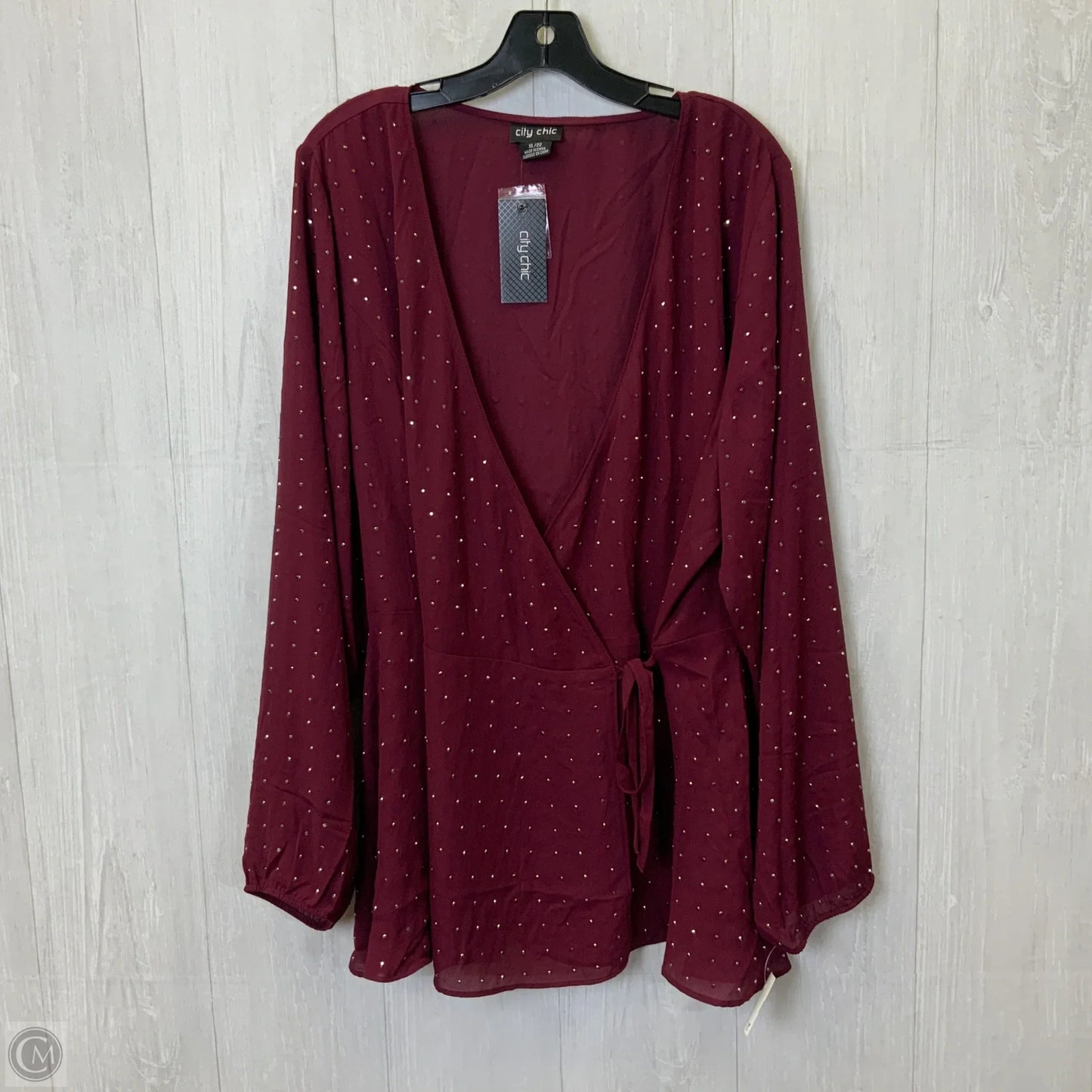 Blouse Long Sleeve By City Chic In Maroon, Size: 3x