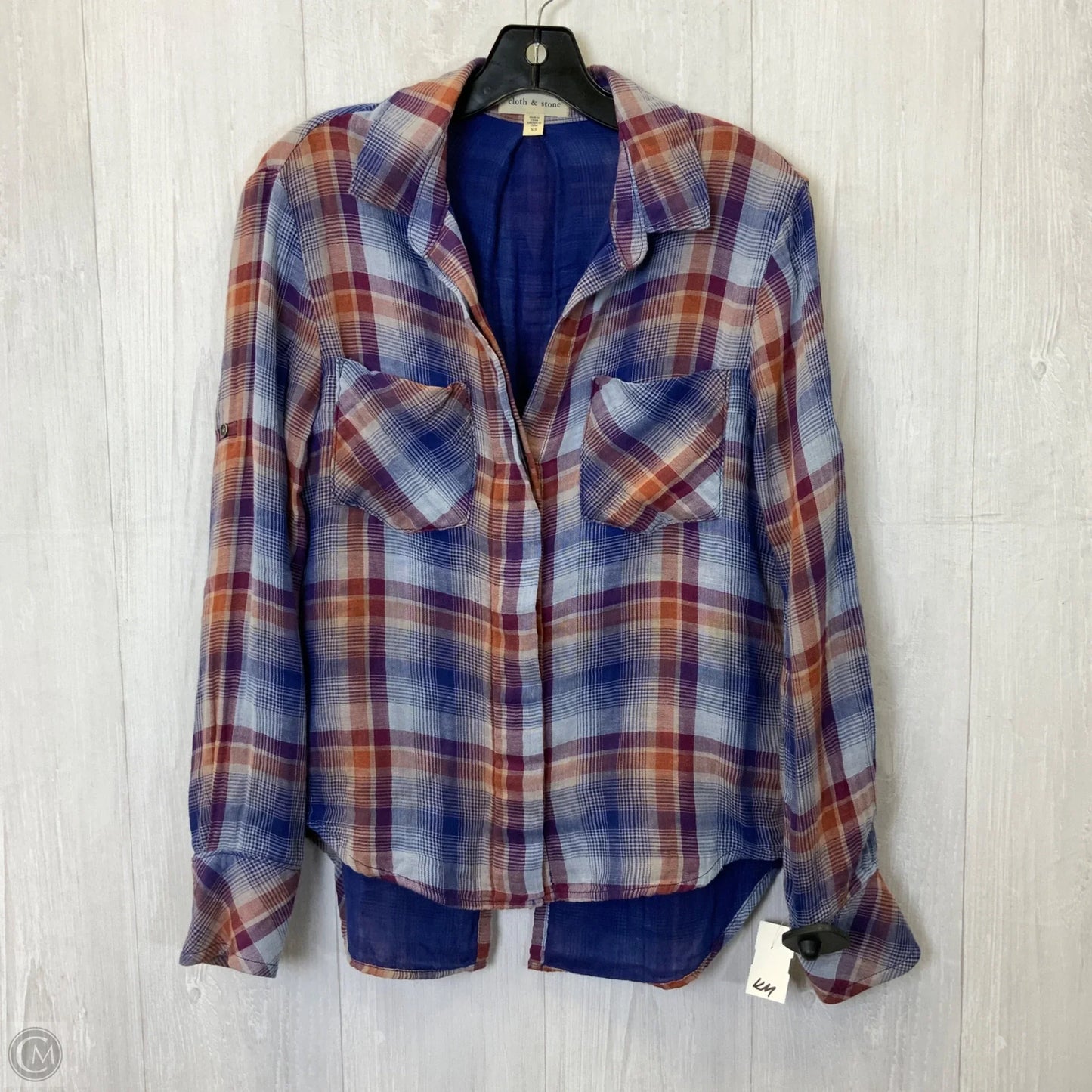 Blouse Long Sleeve By Cloth & Stone In Plaid Pattern, Size: Xs