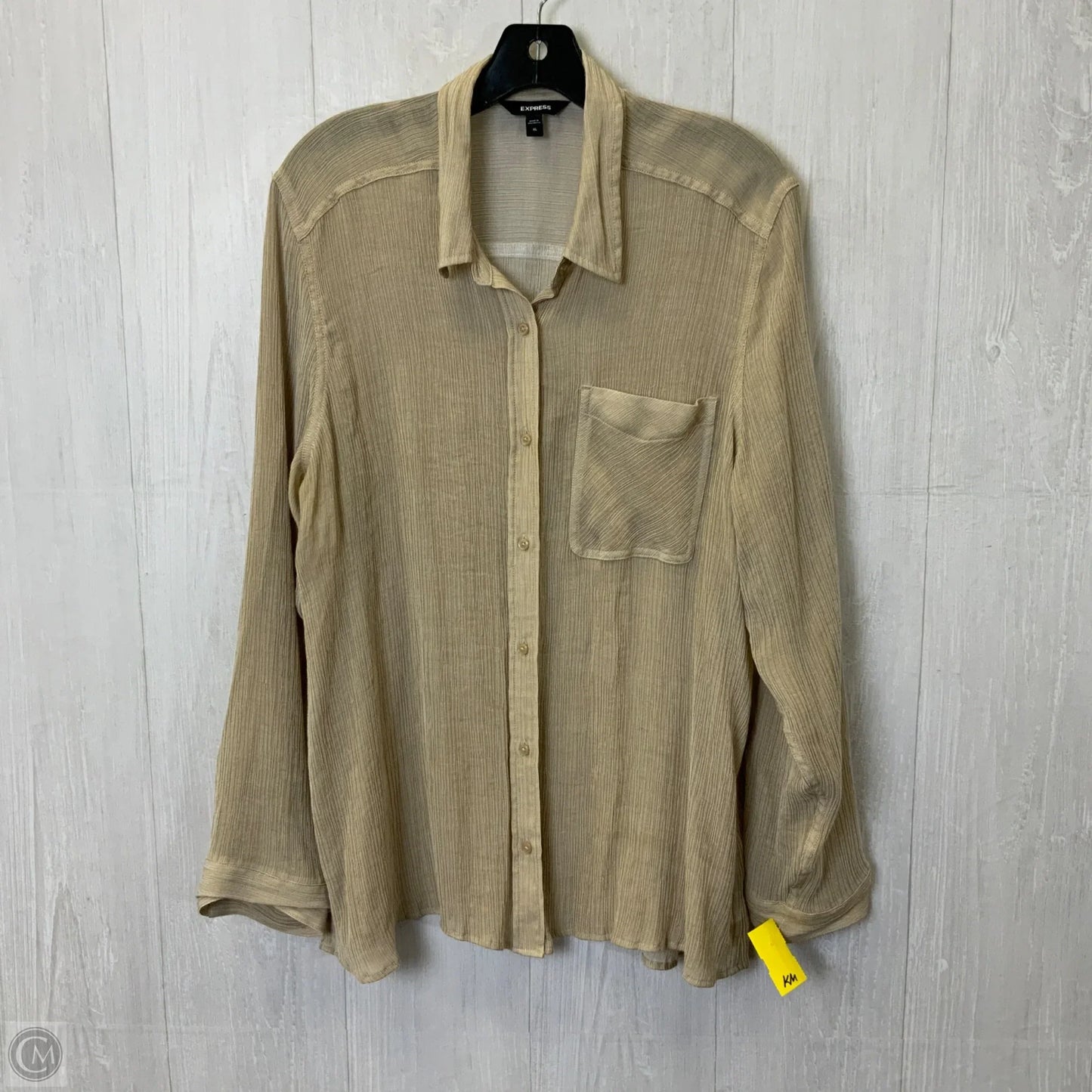 Blouse Long Sleeve By Express In Tan, Size: Xl