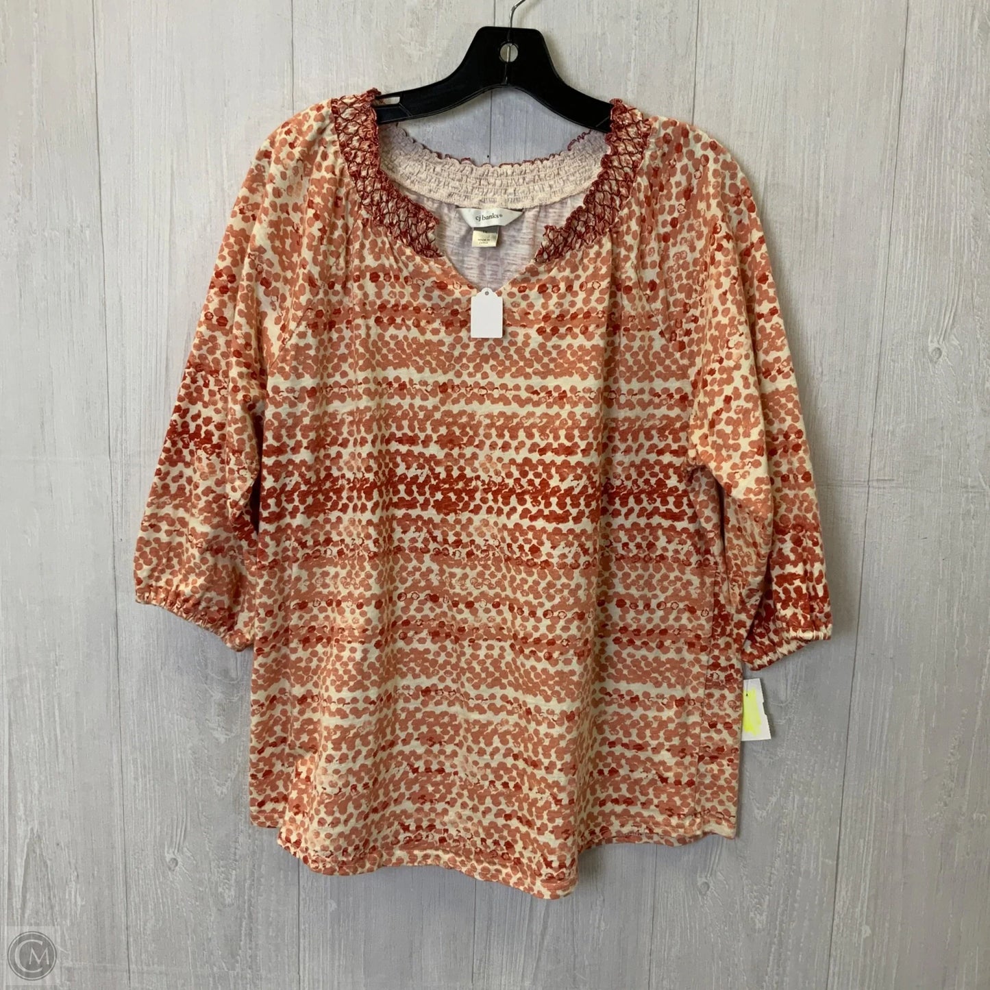 Top 3/4 Sleeve Basic By Cj Banks In Orange & White, Size: 1x
