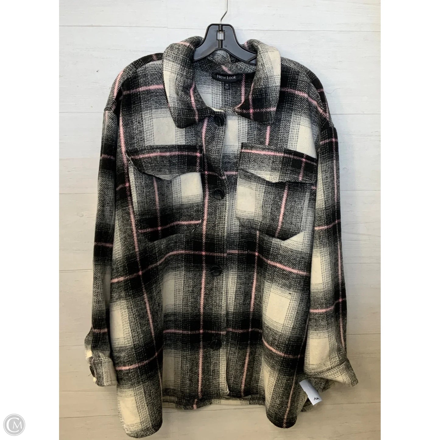 Jacket Shirt By New Look In Black & Grey, Size: 2x