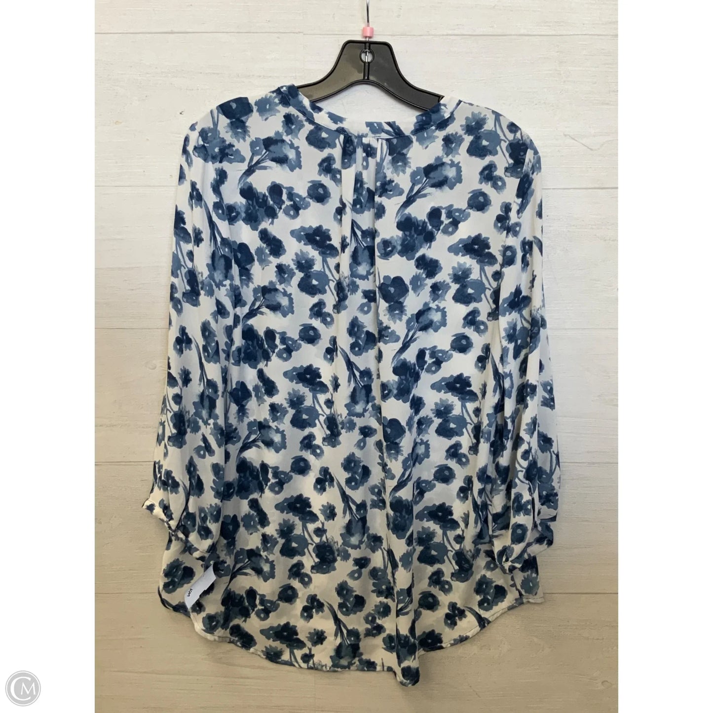 Blouse 3/4 Sleeve By Kenar In Blue & White, Size: L