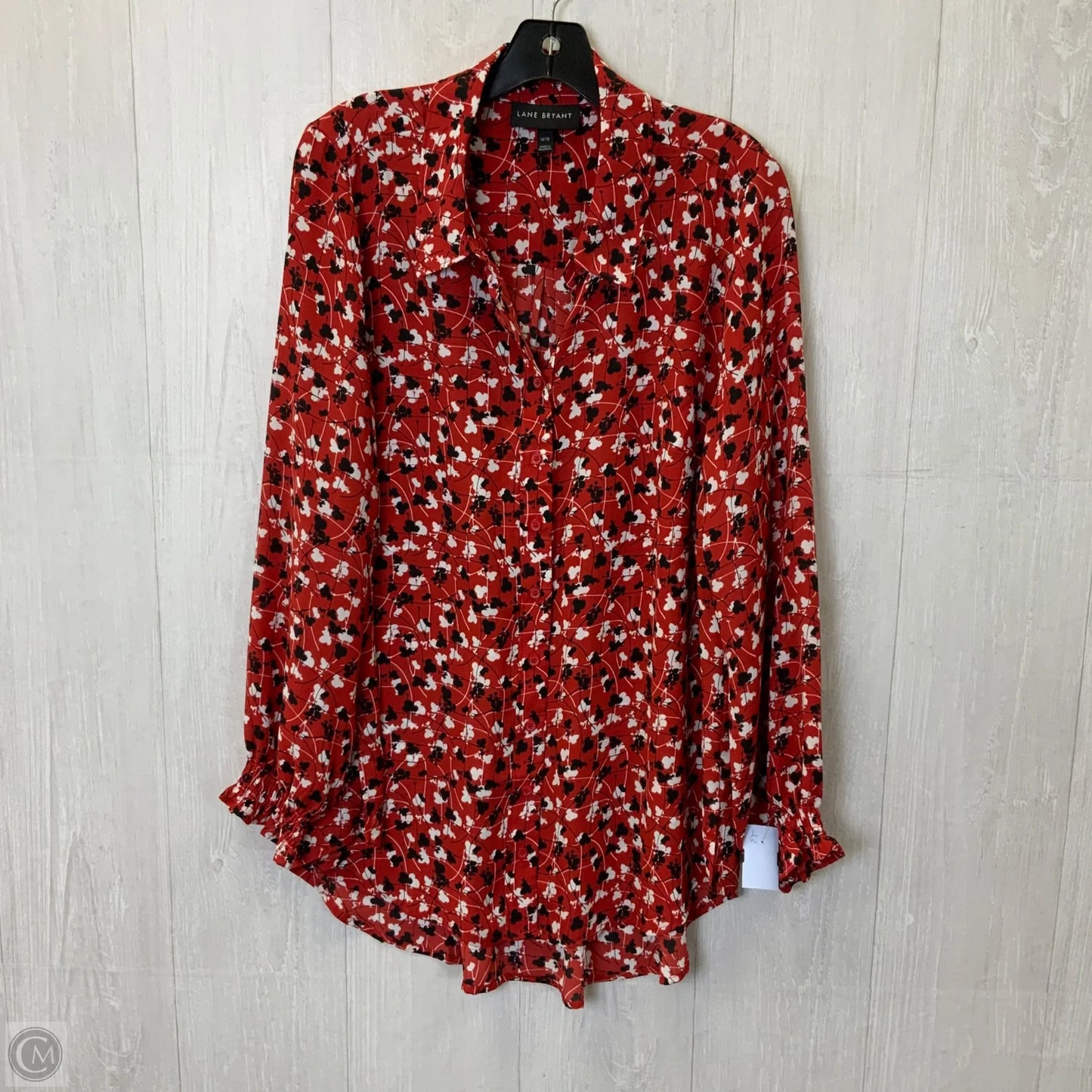 Blouse Long Sleeve By Lane Bryant In Red & Silver, Size: 1x