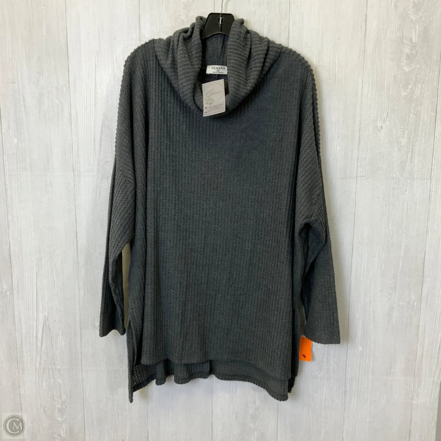 Tunic Long Sleeve By Zenana Outfitters In Grey, Size: 3x