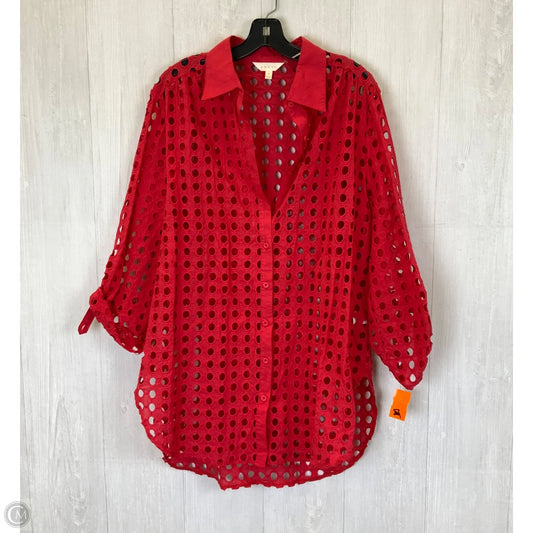 Top Long Sleeve By Adiva In Red, Size: 1x