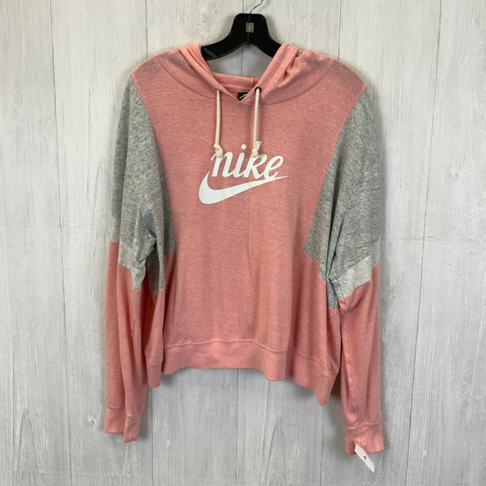 Athletic Top Long Sleeve Hoodie By Nike In Grey & Pink, Size: 1x