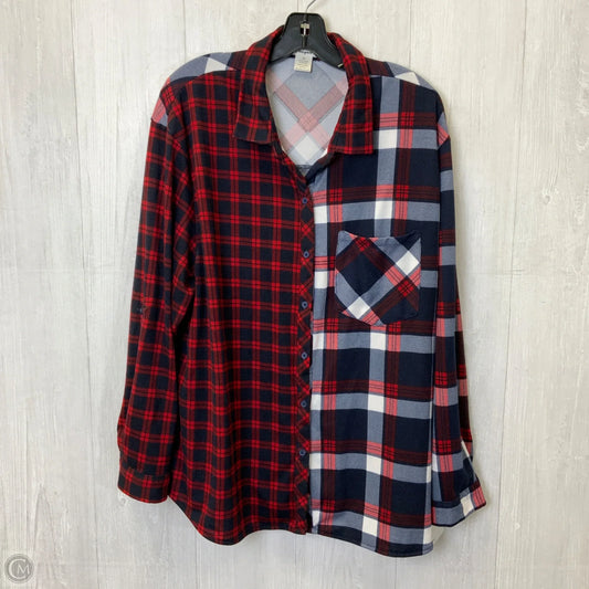 Top Long Sleeve By Passport In Blue & Red, Size: 3x