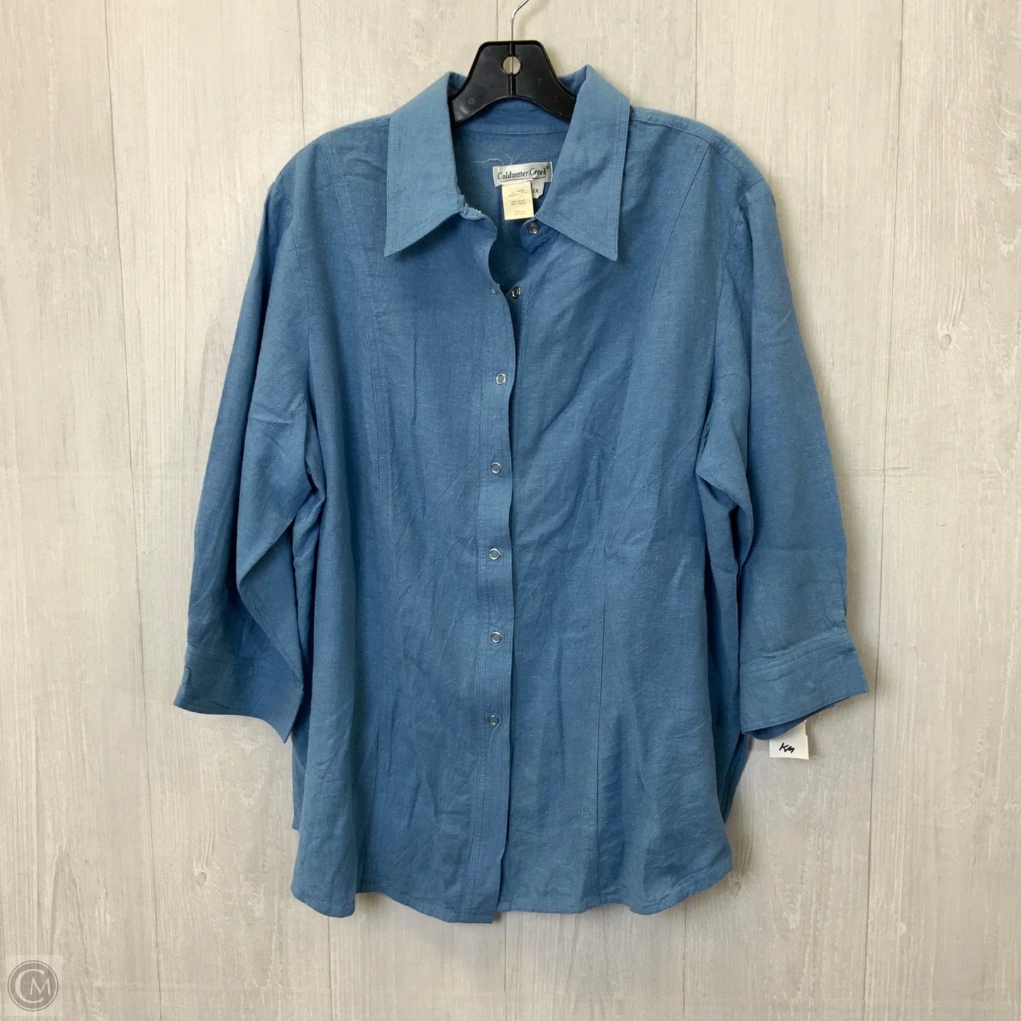 Blouse 3/4 Sleeve By Coldwater Creek In Blue Denim, Size: 1x