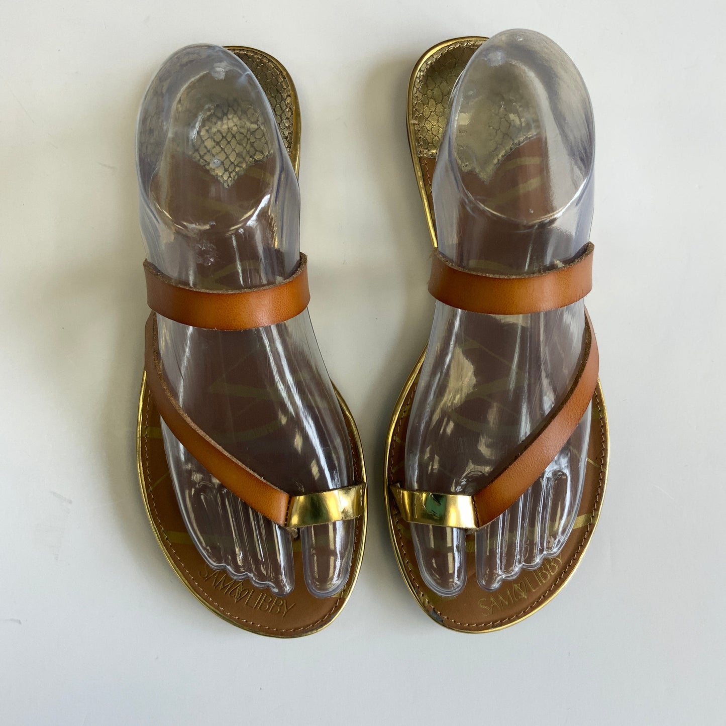 Gold Sandals Flats Sam And Libby, Size 9