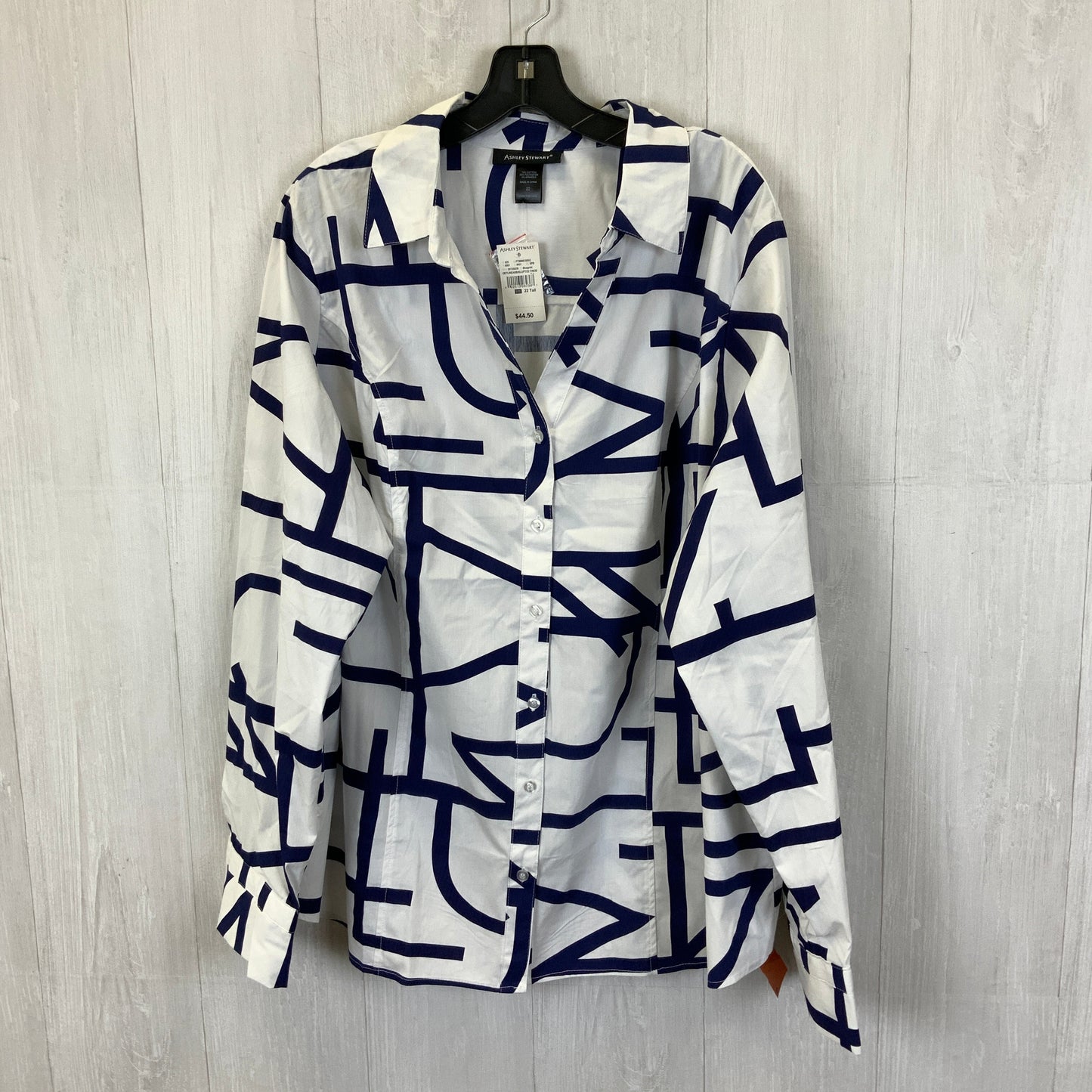 Top Long Sleeve By Ashley Stewart In Blue & White, Size: 2x