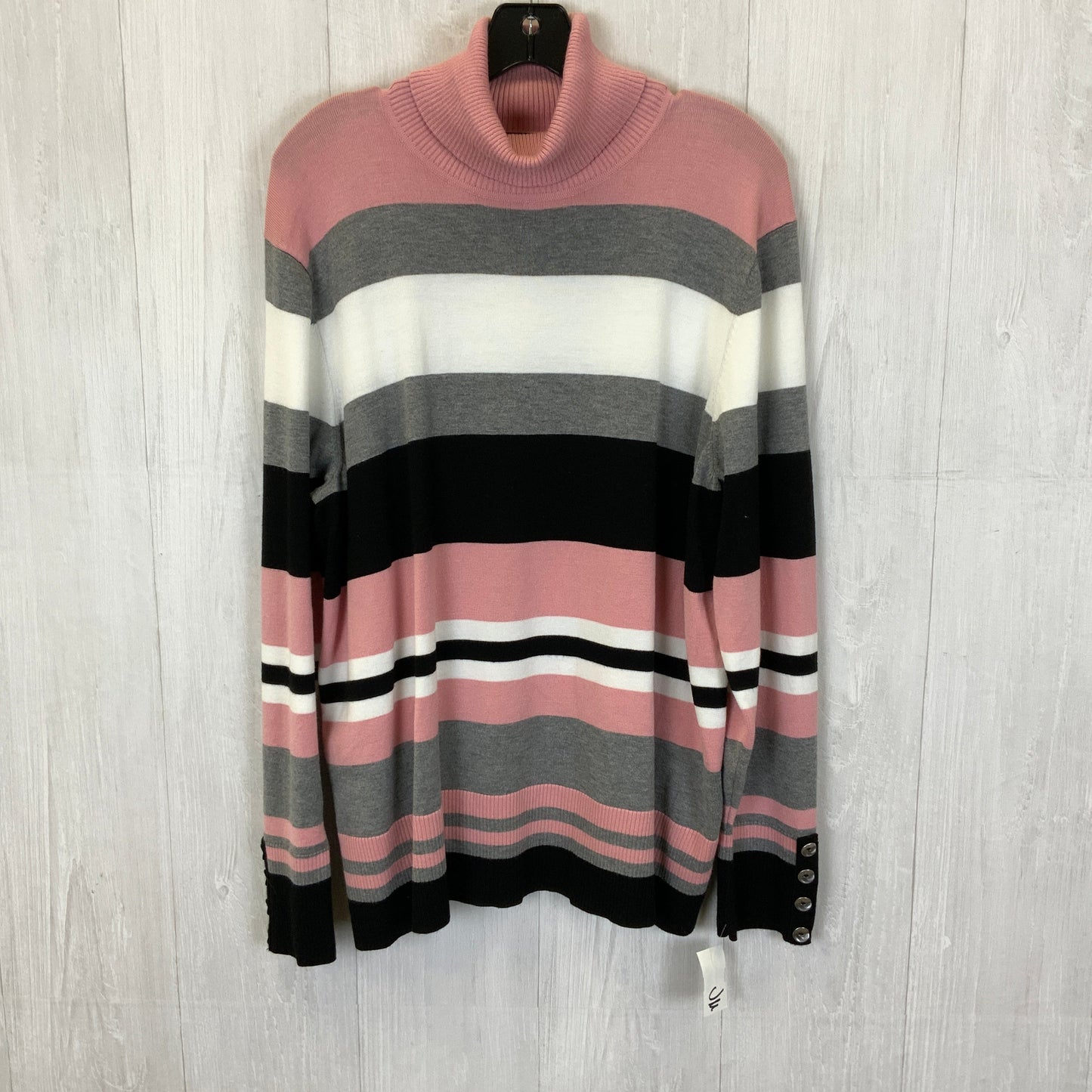 Sweater By Investments In Black & Pink, Size: 2x