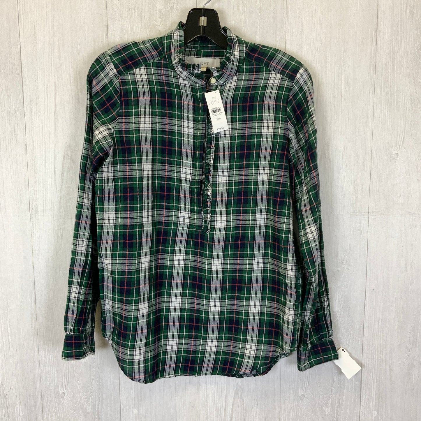 Top Long Sleeve By Loft In Plaid Print, Size: XXS