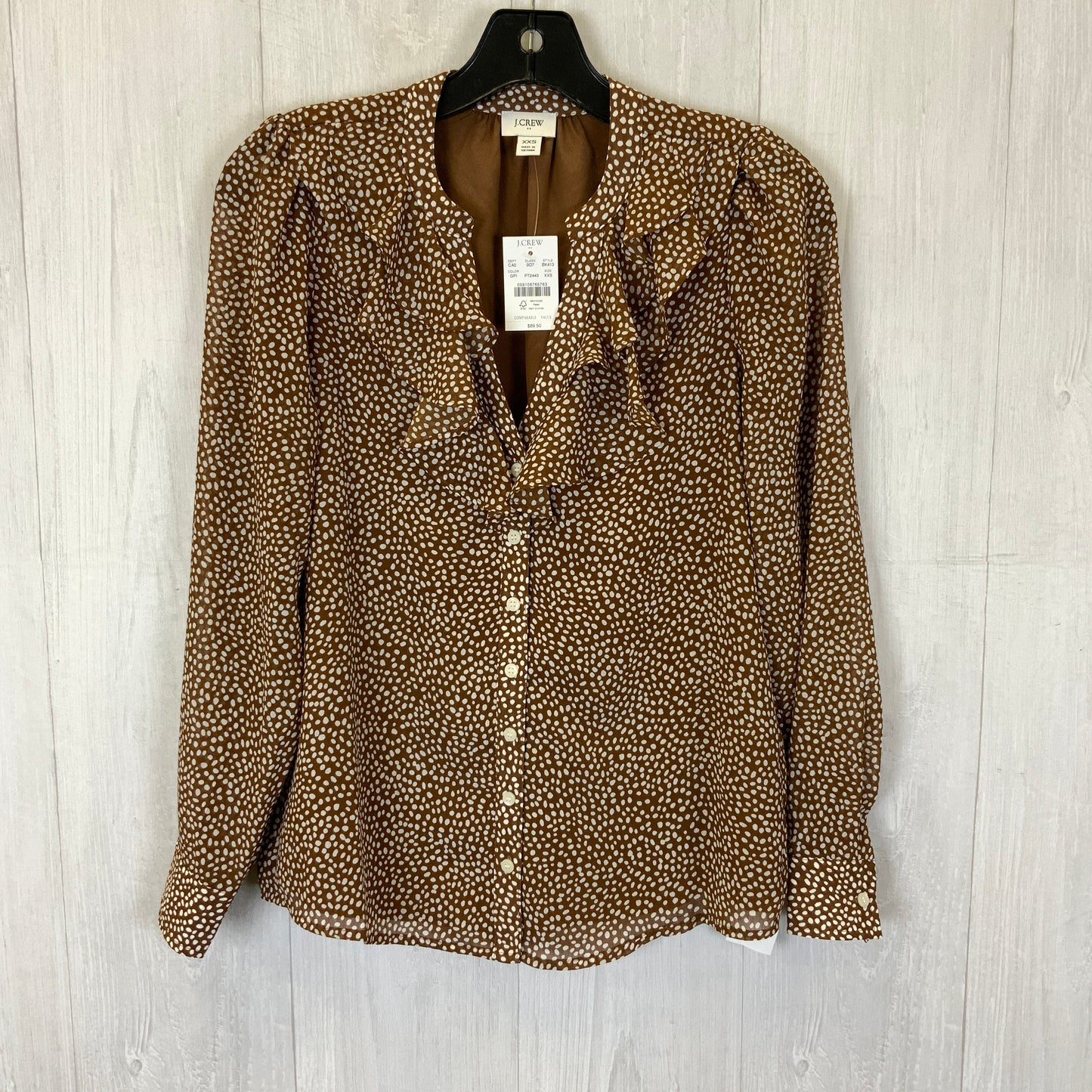 Top Long Sleeve By J. Crew In Brown, Size: Xxs