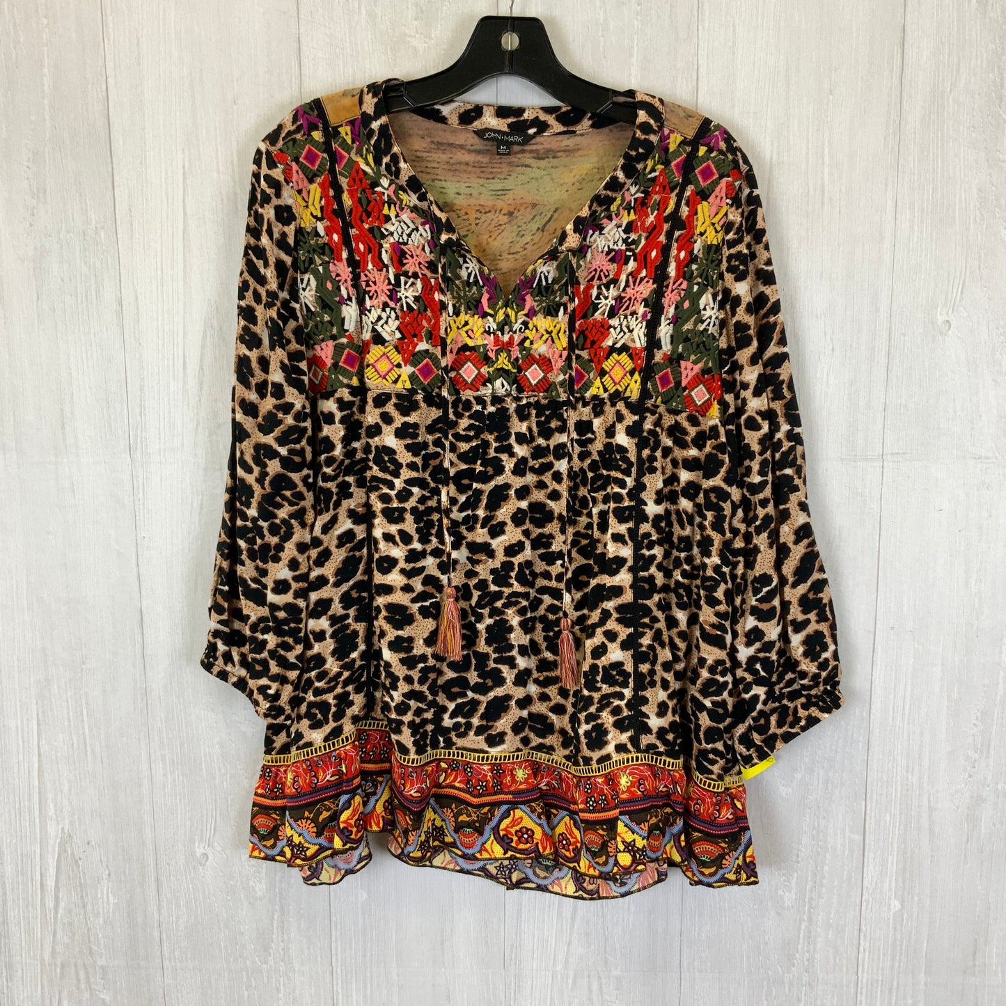 Blouse 3/4 Sleeve By John Mark In Leopard Print, Size: M