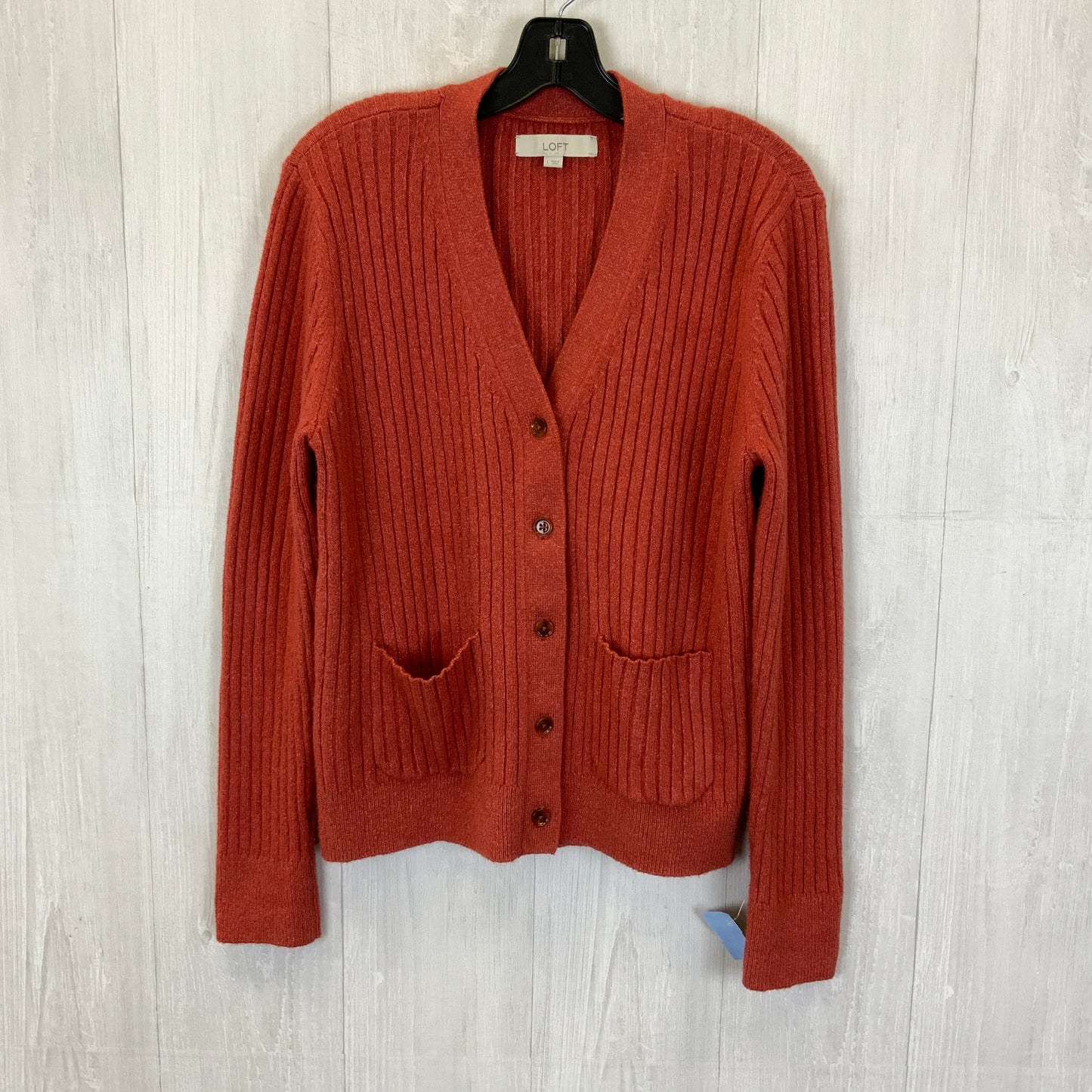 Sweater Cardigan By Loft In Orange, Size: L