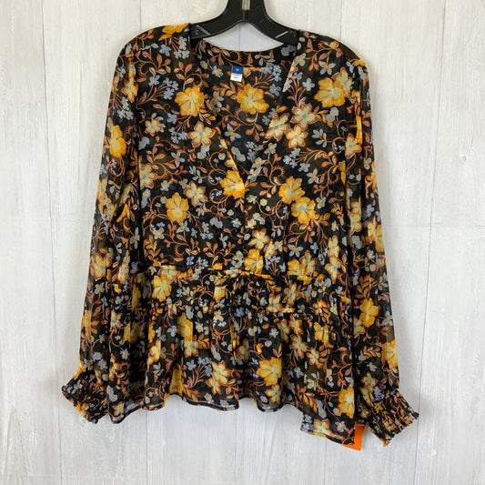 Blouse Long Sleeve By Old Navy In Black Floral, Size: 3x