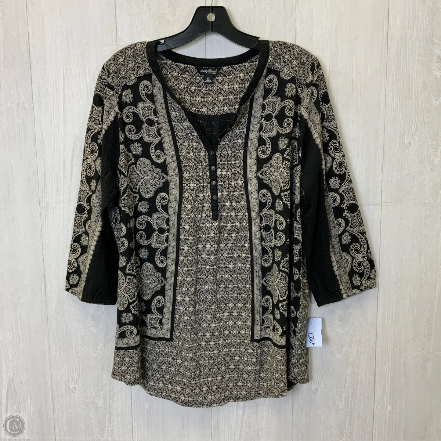 Blouse 3/4 Sleeve By Lucky Brand In Black & Cream, Size: 1x