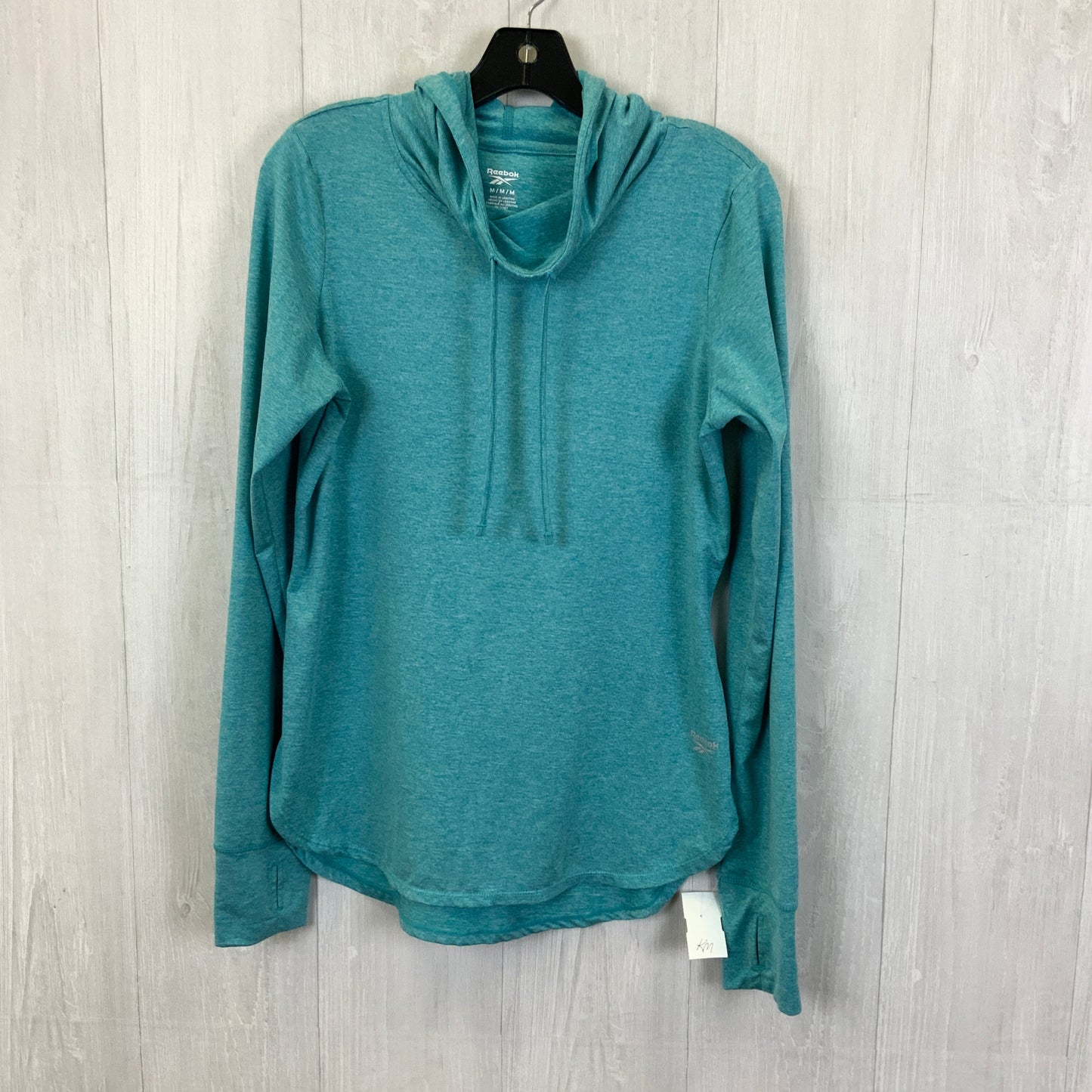 Athletic Top Long Sleeve Hoodie By Reebok In Aqua, Size: M