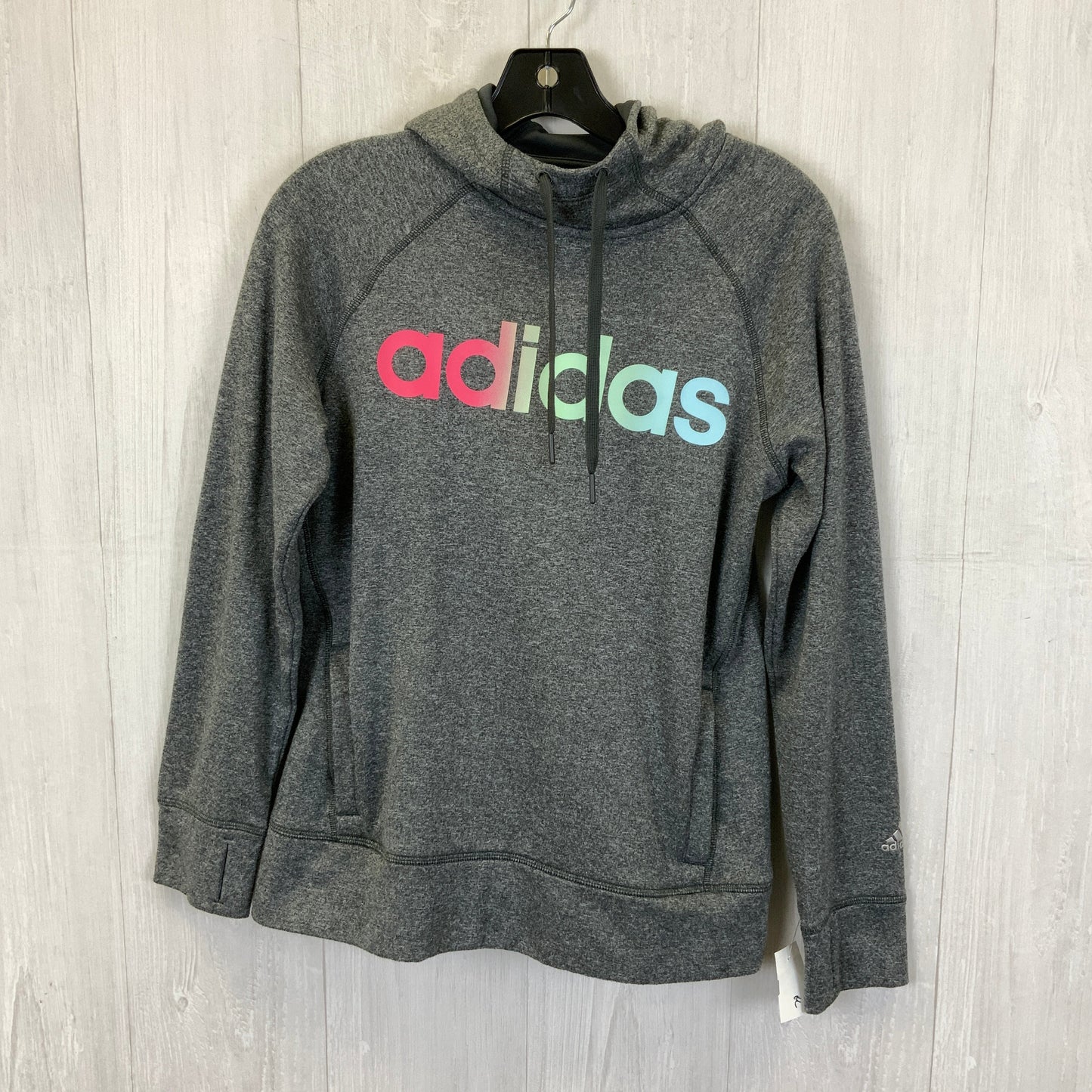 Athletic Sweatshirt Hoodie By Adidas In Blue & Grey, Size: M