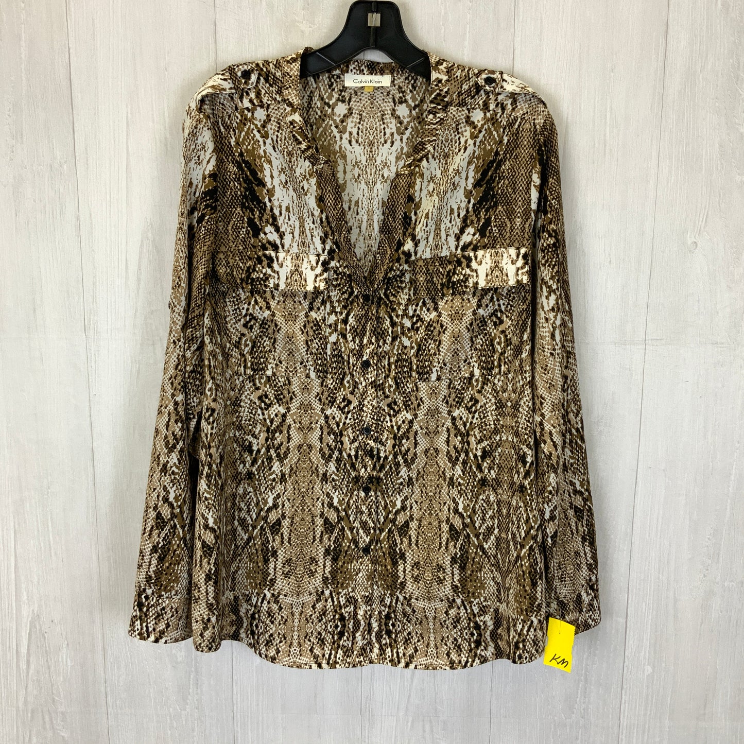 Top Long Sleeve By Calvin Klein In Animal Print, Size: L